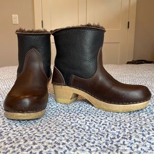 No. 6 Pull On Shearling Mid Heel Boot Espresso Brown Size 39